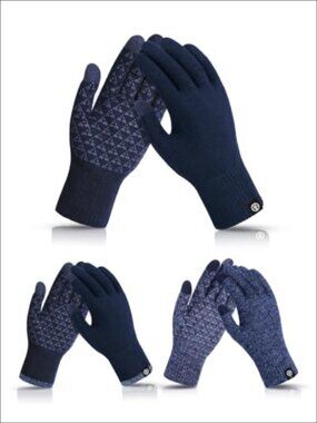 Winter Gloves Thermal Knit Touch Screen Anti-Slip Fleece Lined 3 Pairs